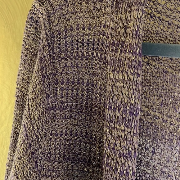 🌺 3/$28 🌺. 3/4 sleeve cardigan open style Purple and gold - Picture 2 of 3